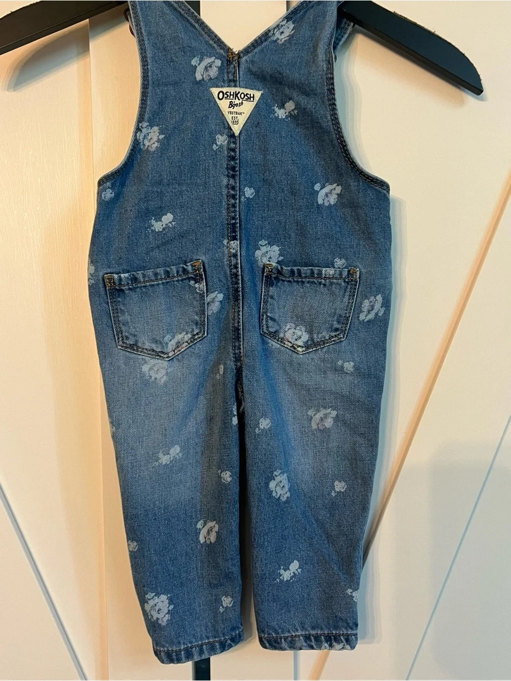 OshKosh B'gosh Denim Overalls with White Flower Print